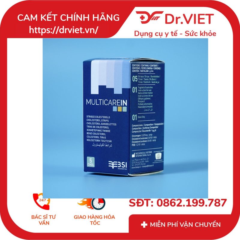 Hộp 5 que thử mỡ máu Cholesterol cho máy Multicarein 13 Hộp 5 que thử mỡ máu Cholesterol cho máy Multicarein