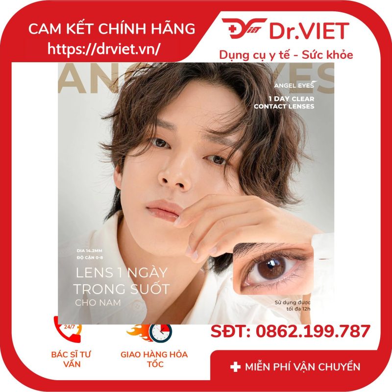 Lens 1 ngày trong suốt Angel Eyes cho mắt nhạy cảm có độ cận từ 0 đến 10 độ