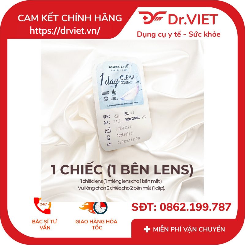 Lens 1 ngày trong suốt Angel Eyes cho mắt nhạy cảm có độ cận từ 0 đến 10 độ