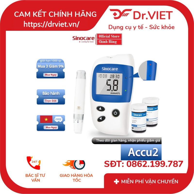 Máy Đo Đường Huyết Safe Accu 2 Tặng Kèm 50 Que Thử Và 50 Kim