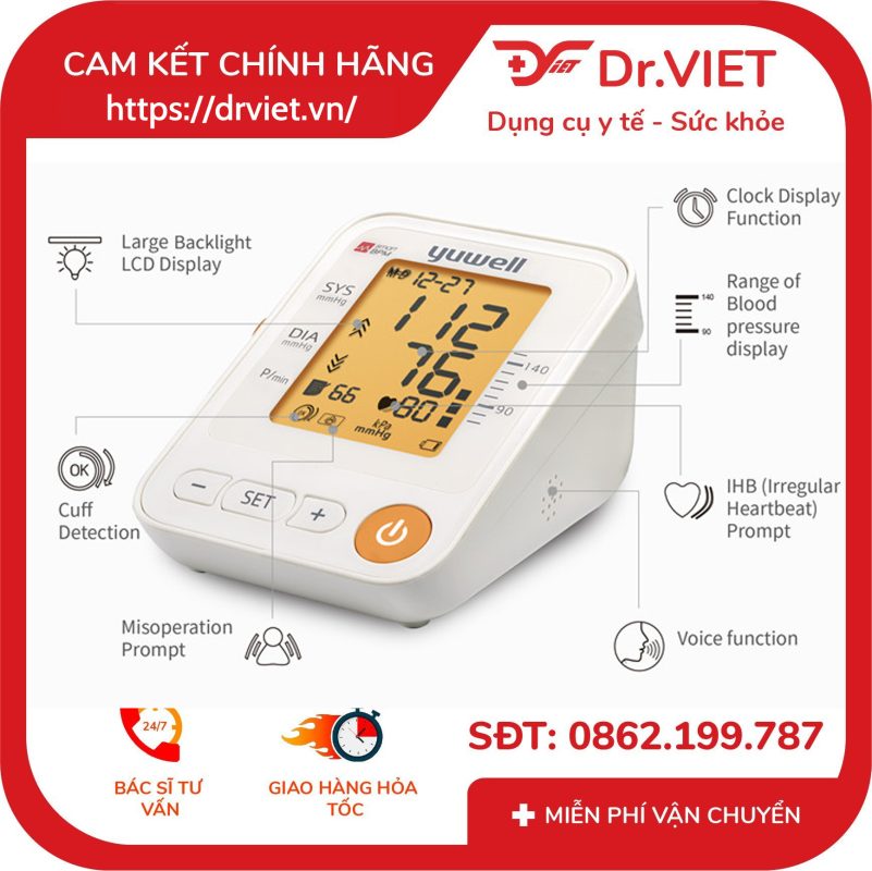 Máy đo huyết áp giọng nói Yuwell YE650D 14 Máy đo huyết áp giọng nói Yuwell YE650D