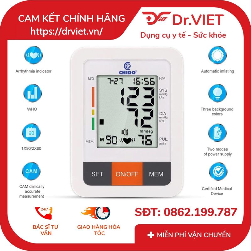 Máy đo huyết áp CHIDO Model 2022 tặng kèm bộ Adapter 14 Máy đo huyết áp CHIDO Model 2022 tặng kèm bộ Adapter