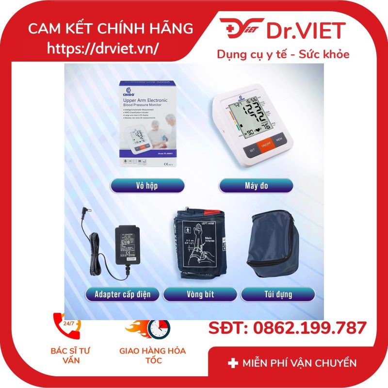 Máy đo huyết áp CHIDO Model 2022 tặng kèm bộ Adapter 16 Máy đo huyết áp CHIDO Model 2022 tặng kèm bộ Adapter