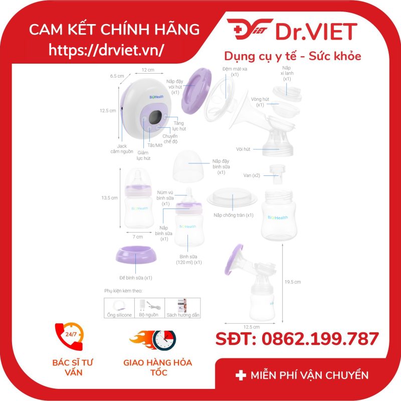Máy hút sữa điện đơn BioHealth AE Basic 12 Máy hút sữa điện đơn BioHealth AE Basic