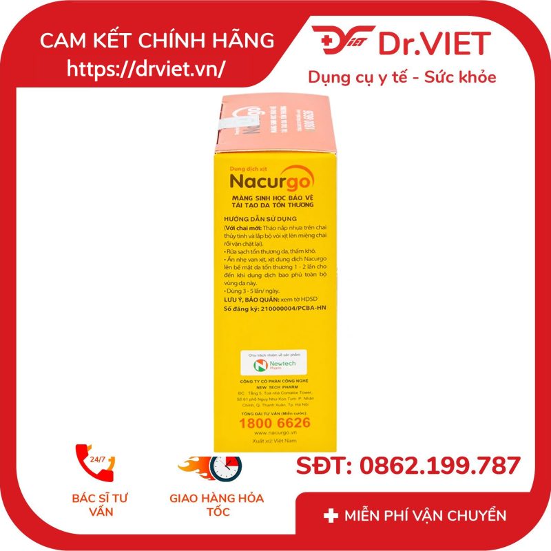 Dung dịch xịt vết thương Nacurgo Gel 12ml
