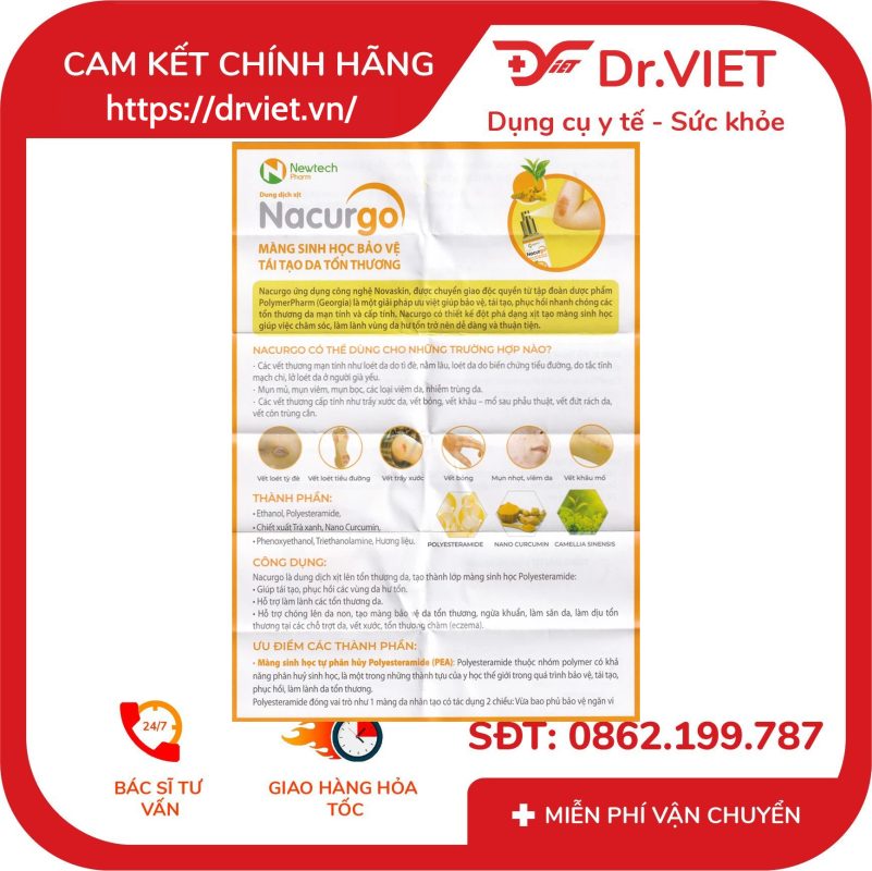 Dung dịch xịt vết thương Nacurgo Gel 12ml