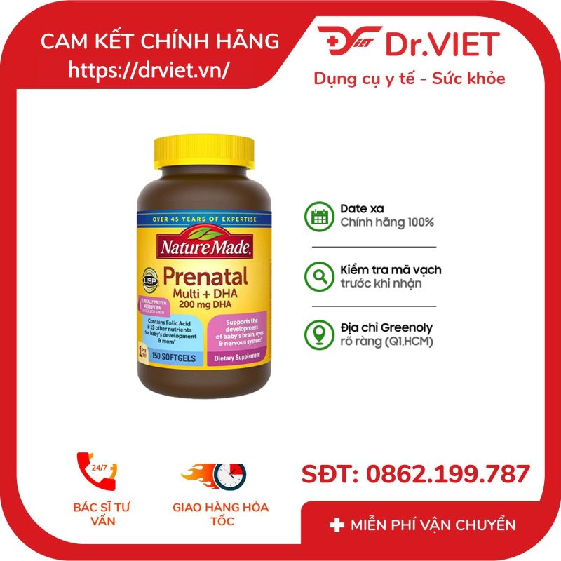 Nature Made Prenatal Multi + DHA bổ sung vitamin cho bà bầu hộp 150 viên 12 Nature Made Prenatal Multi + DHA bổ sung vitamin cho bà bầu hộp 150 viên