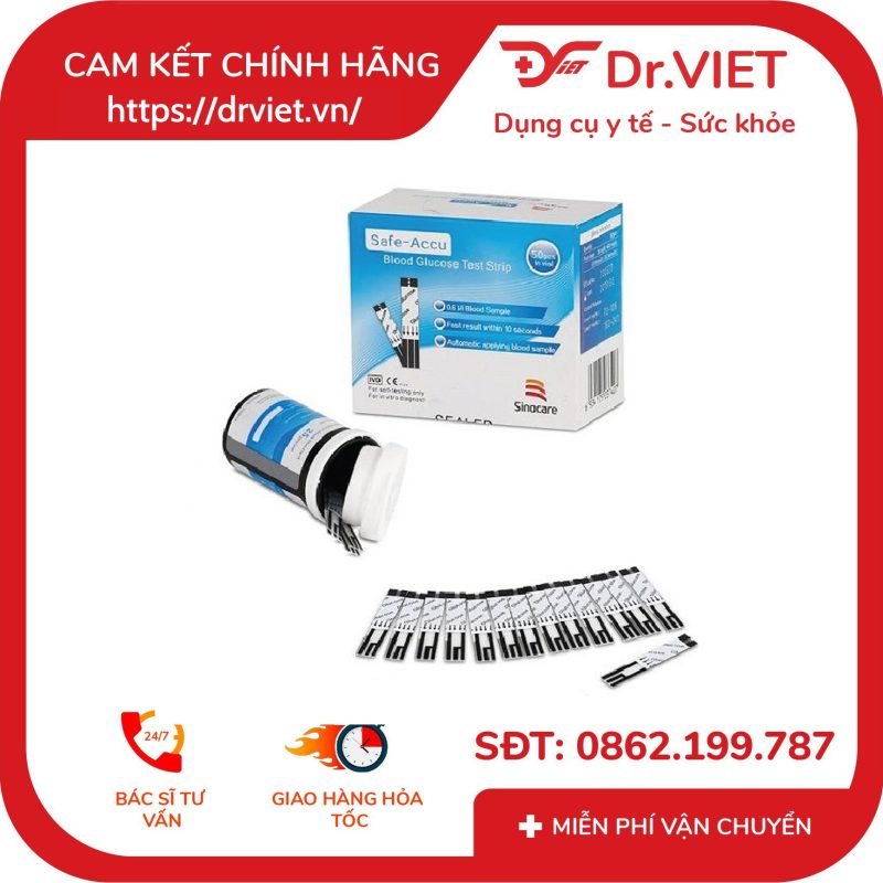 Que Thử Đường Huyết Safe Accu 2 Sinocare 50 Que Thử và 50 Kim Chích Máu 12 Que Thử Đường Huyết Safe Accu 2 Sinocare 50 Que Thử và 50 Kim Chích Máu