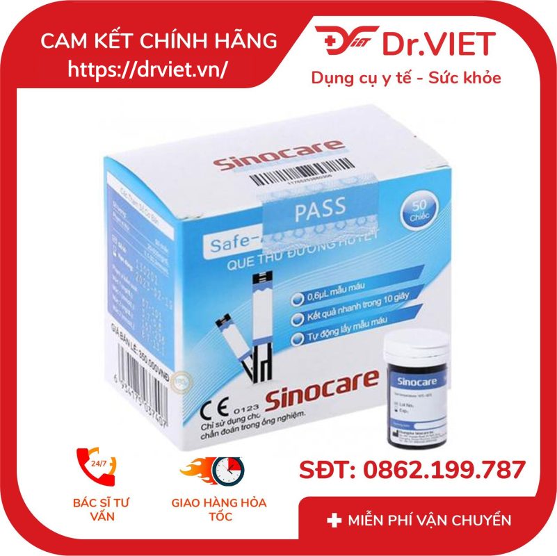 Que Thử Đường Huyết Safe Accu 2 Sinocare 50 Que Thử và 50 Kim Chích Máu