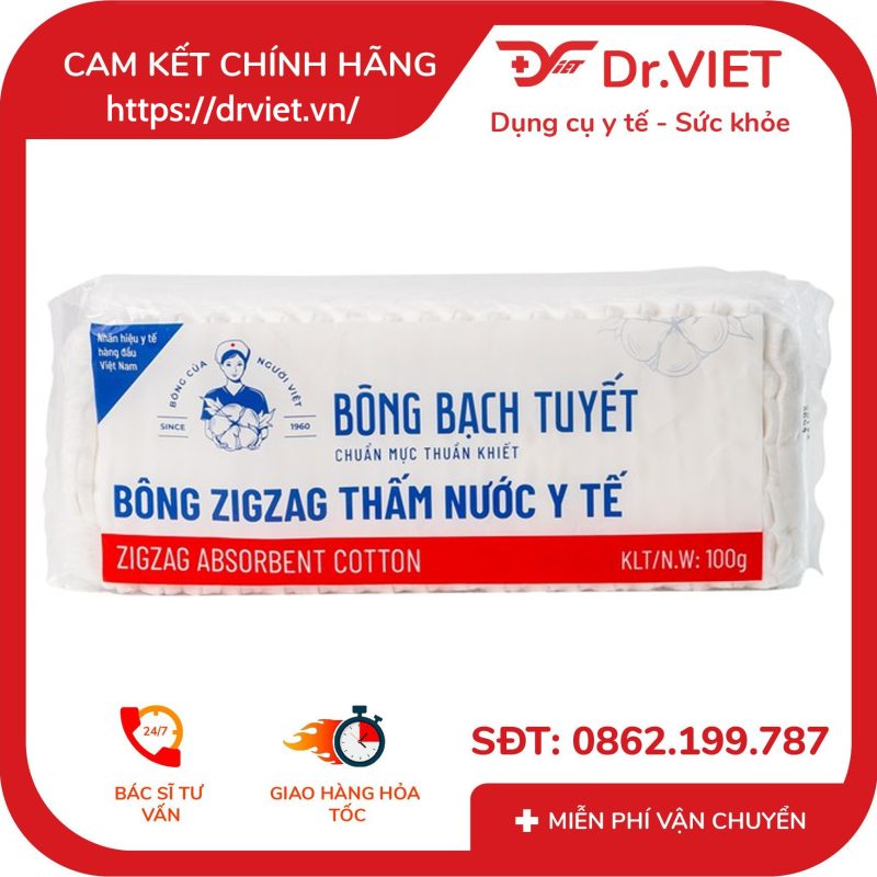 Bông Zigzag y tế thấm nước Bạch Tuyết 100g 10 Bông Zigzag y tế thấm nước Bạch Tuyết 100g