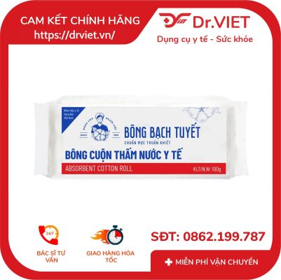 Bông cuộn y tế thấm nước tiệt trùng Bông Bạch Tuyết 15 Bông cuộn y tế thấm nước tiệt trùng Bông Bạch Tuyết