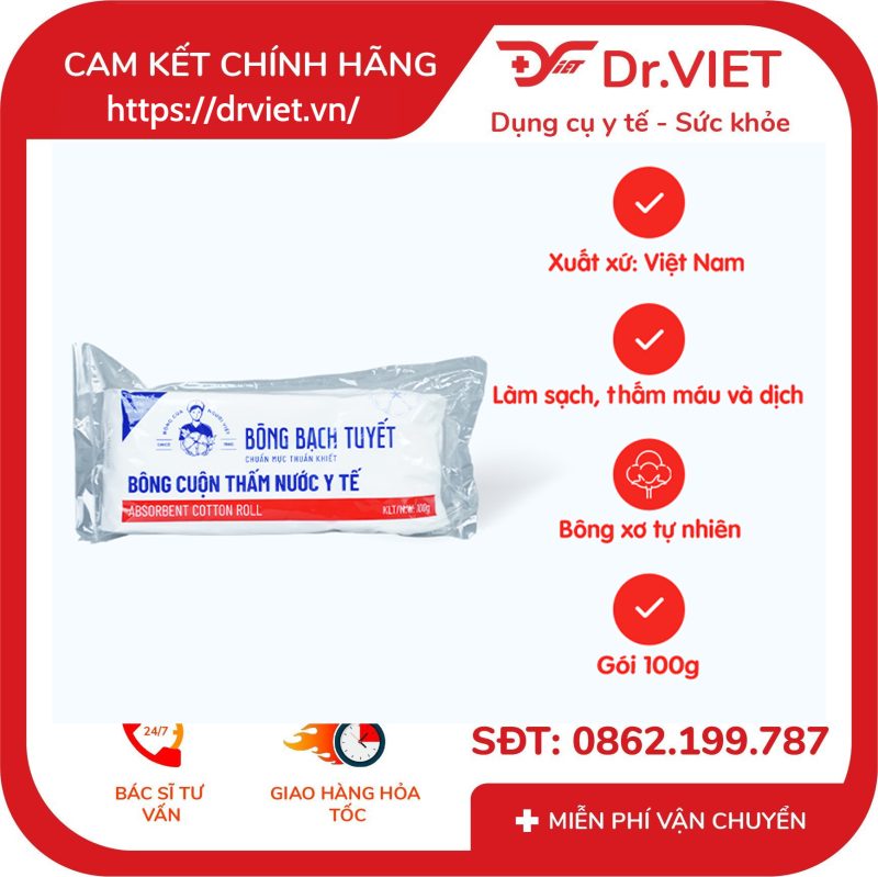 Bông y tế thấm nước Bạch Tuyết 10g