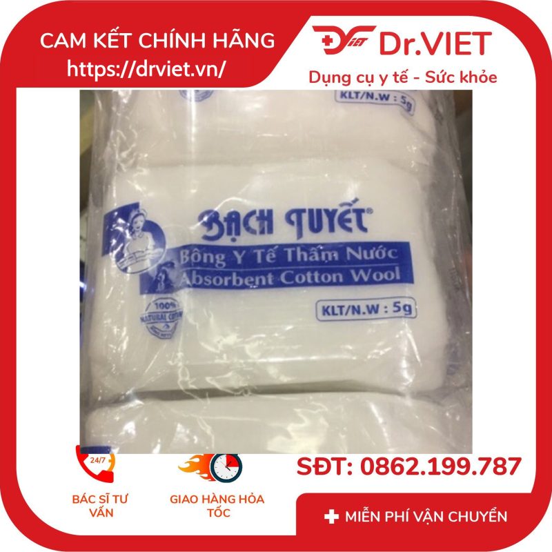 Bông y tế thấm nước Bạch Tuyết gói 5g