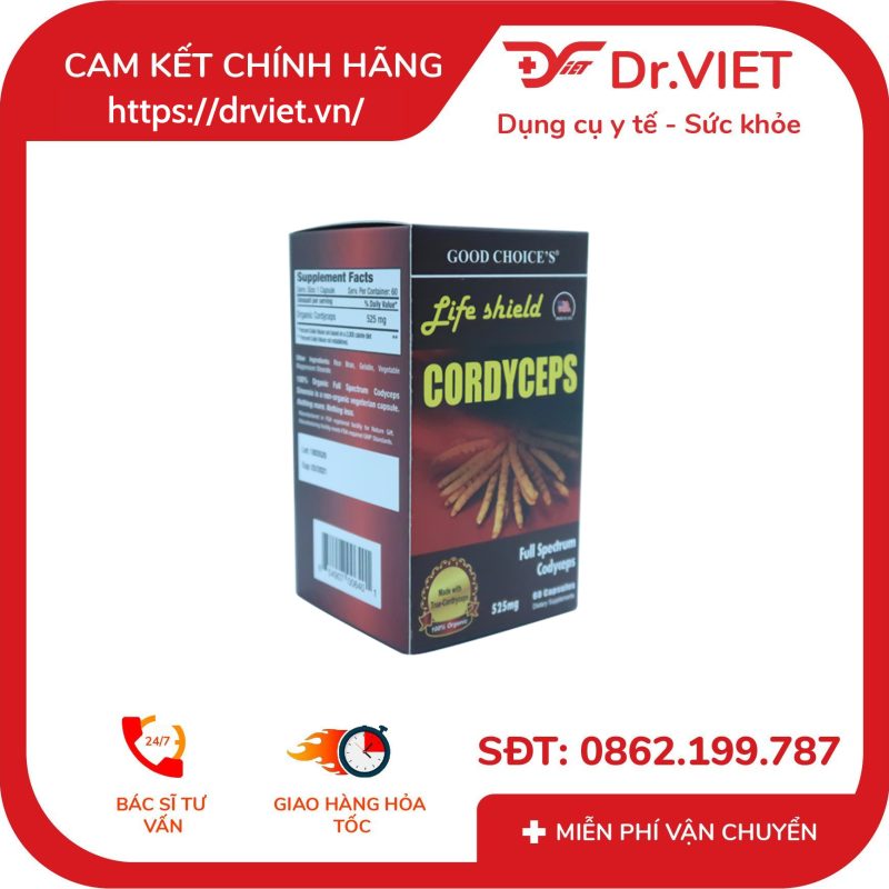 Đông Trùng Hạ Thảo Life Shield Cordyceps 525mg USA 10 Đông Trùng Hạ Thảo Life Shield Cordyceps 525mg USA
