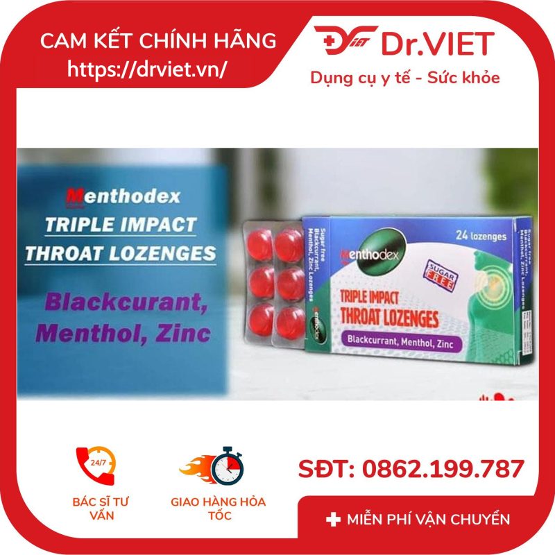 Kẹo ngậm Menthodex vị Blackcurrant, Menthol, ZinC