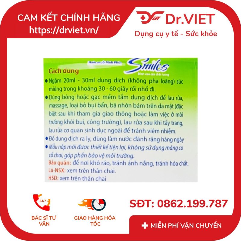 Nước muối Vĩnh Phúc Natriclorid 0.9% chai 500ml 13 Nước muối Vĩnh Phúc Natriclorid 0.9% chai 500ml