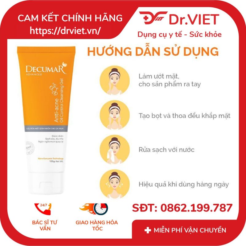 Sữa rửa mặt dạng Gel Decumar Advanced 50mg