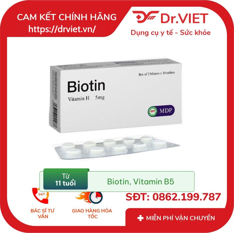 Viên uống Biotin MDP Hỗ trợ làm đẹp da móng tóc 12 Viên uống Biotin MDP Hỗ trợ làm đẹp da móng tóc
