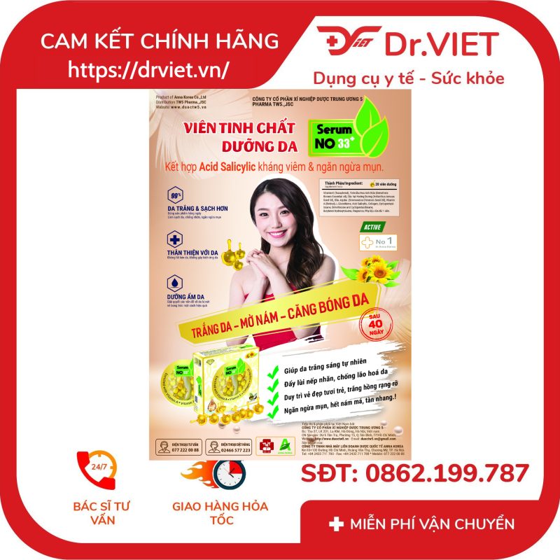 Viên bôi dưỡng trắng da Serum NO 33+ hộp 20 viên 10 Viên bôi dưỡng trắng da Serum NO 33+ hộp 20 viên