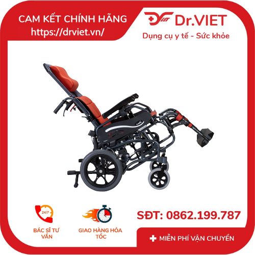 Xe lăn VIP 515 sử dụng công nghệ tilt-in- space giúp thư giãn, giảm loét, chống trượt về trước. Nâng được thành tay, để chuyển người bệnh từ giường sang xe, không cần bế bổng