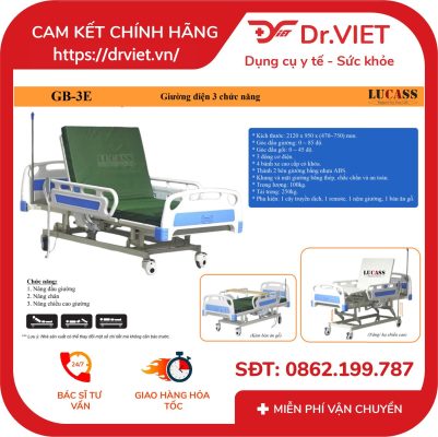 Giường Bệnh Nhân Điện 3 Chức Năng Lucass GB-3E 17 Giường Bệnh Nhân Điện 3 Chức Năng Lucass GB-3E
