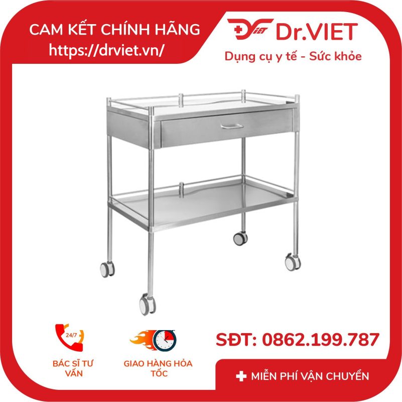Xe đẩy dụng cụ y tế 2 tầng có hộc 10 Xe đẩy dụng cụ y tế 2 tầng có hộc