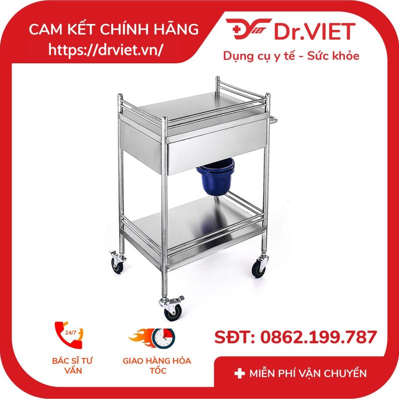 Alternative view of Xe đẩy dụng cụ y tế 2 tầng có hộc