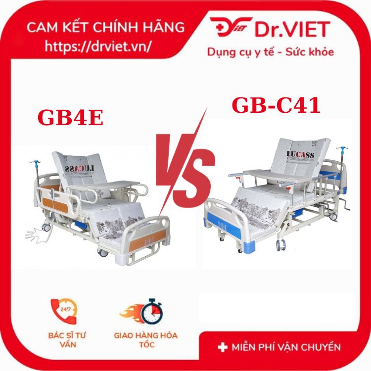 So sánh giường y tế điện lucass GB4E và giường y tế 4 tay quay lucass GBC41