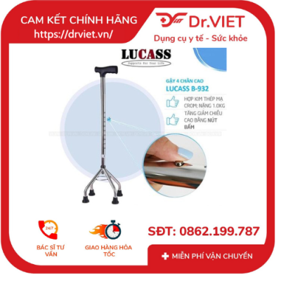 Gậy 4 chân inox đế nhọn Lucass B-32 hỗ trợ người già đi lại vững vàng 12 Gậy 4 chân, đế nhọn. B32 Màu trắng