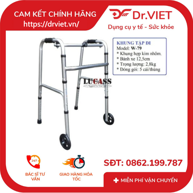 Khung tập đi bánh lớn Lucass W-79 Giúp cho người tập đi sau tai nạn, tai biến, Giúp cho người già đi lại vững vàng hơn