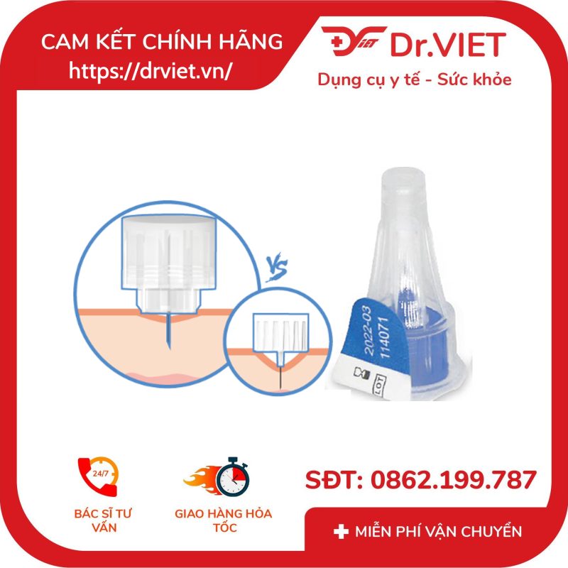 Kim bánh ú sử dụng cho bút tiêm insulin loại kim có nắp bảo vệ đầu kim Dropsafe 31g x 6mm