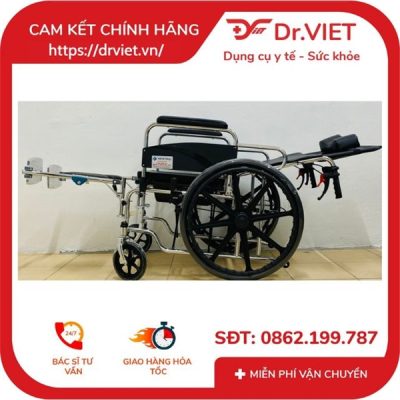 Xe lăn đa năng Lucass X-7 có phanh, có bô vệ sinh và có thể ngả ra nằm được, có bánh phụ chống lật cho người già