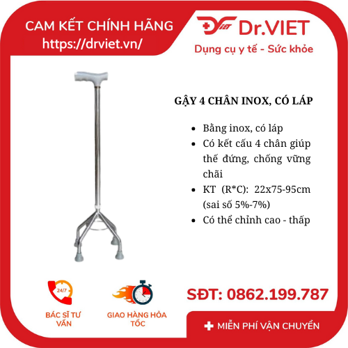 Gậy 4 Chân Inox Dày Có Láp DrVIET: Sự Lựa Chọn Hoàn Hảo Cho An Toàn Và Tiện LợI