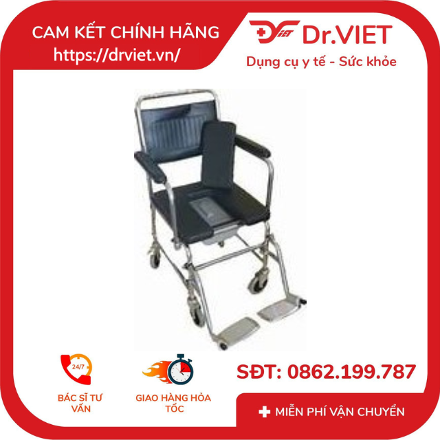 Ghế vệ sinh mặt nệm có bánh xe