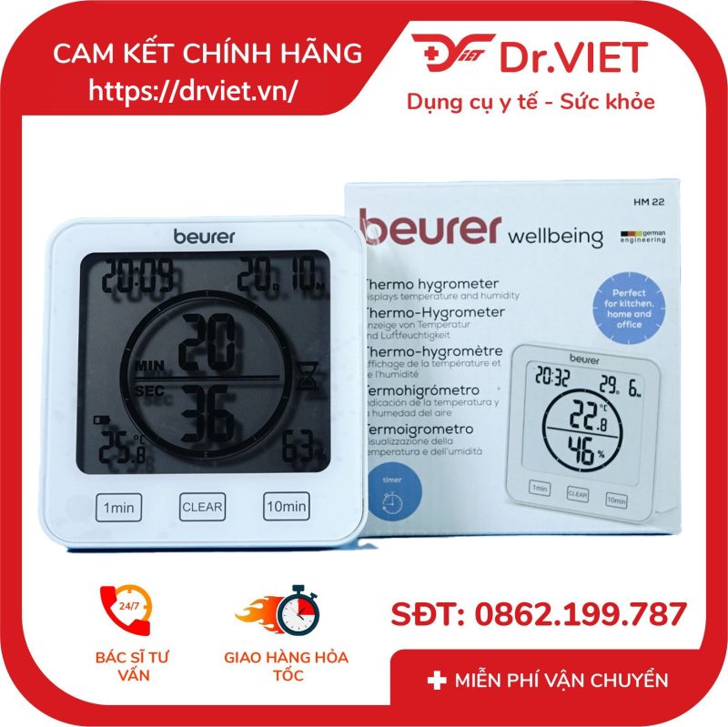 Nhiệt ẩm kế Beurer HM22 kiểm tra nhiệt độ và độ ẩm gia đình