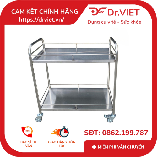 Xe Đẩy Inox Đức Cường (30 x 40 2 tầng 2 vòng thau) DCG22