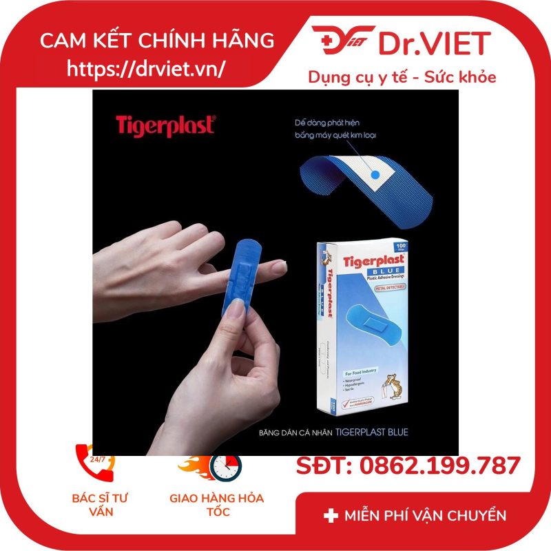 Băng keo cá nhân có kim loại Tigerplast Blue chuẩn BRC & IFS dành cho ngành thực phẩm ( 100 miếng) 15 Băng keo cá nhân có kim loại Tigerplast Blue chuẩn BRC & IFS dành cho ngành thực phẩm ( 100 miếng)