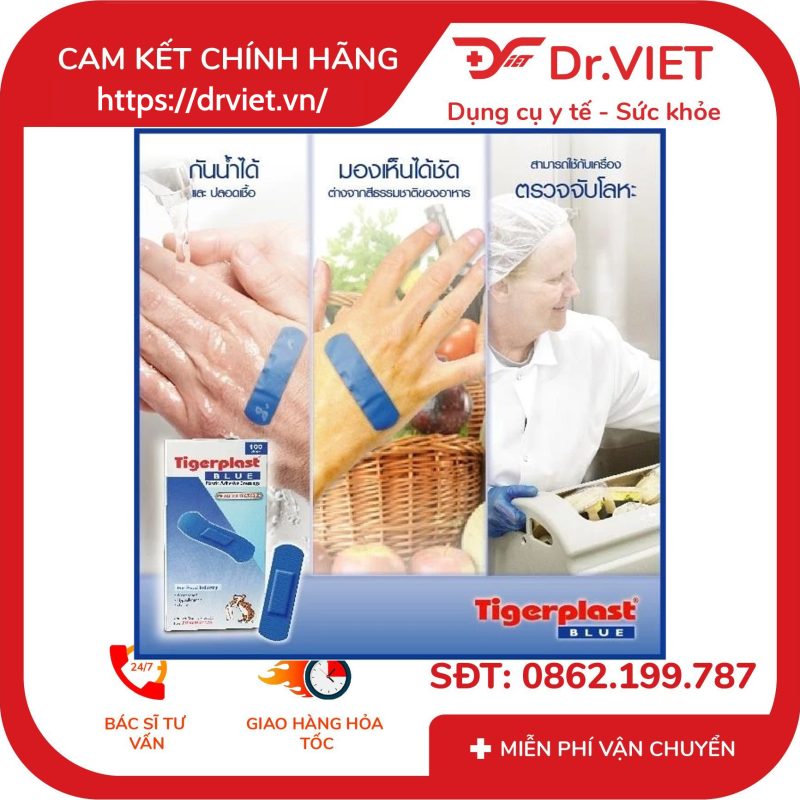 Alternative view of Băng keo cá nhân có kim loại Tigerplast Blue chuẩn BRC & IFS dành cho ngành thực phẩm ( 100 miếng)