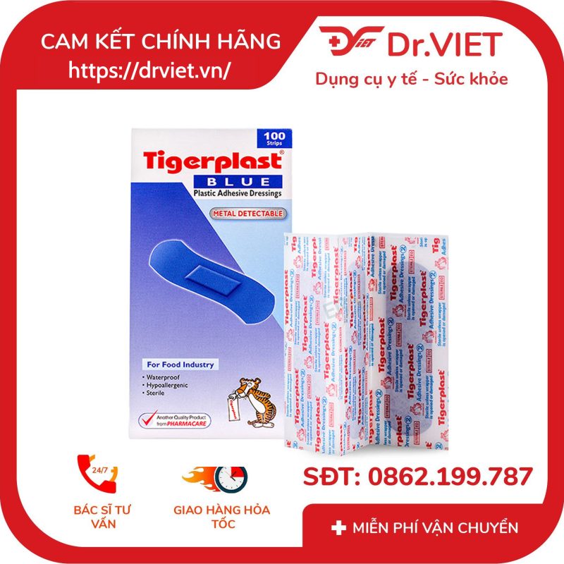 Băng keo cá nhân có kim loại Tigerplast Blue chuẩn BRC & IFS dành cho ngành thực phẩm ( 100 miếng) 19 Băng keo cá nhân có kim loại Tigerplast Blue chuẩn BRC & IFS dành cho ngành thực phẩm ( 100 miếng)