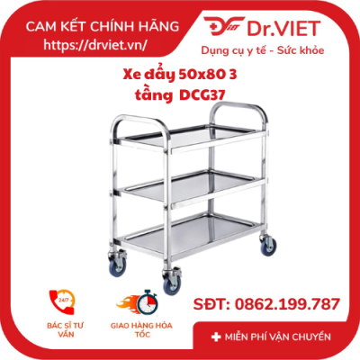 Xe Đẩy Inox 50x80 3 Tầng có tay đẩy DCG37