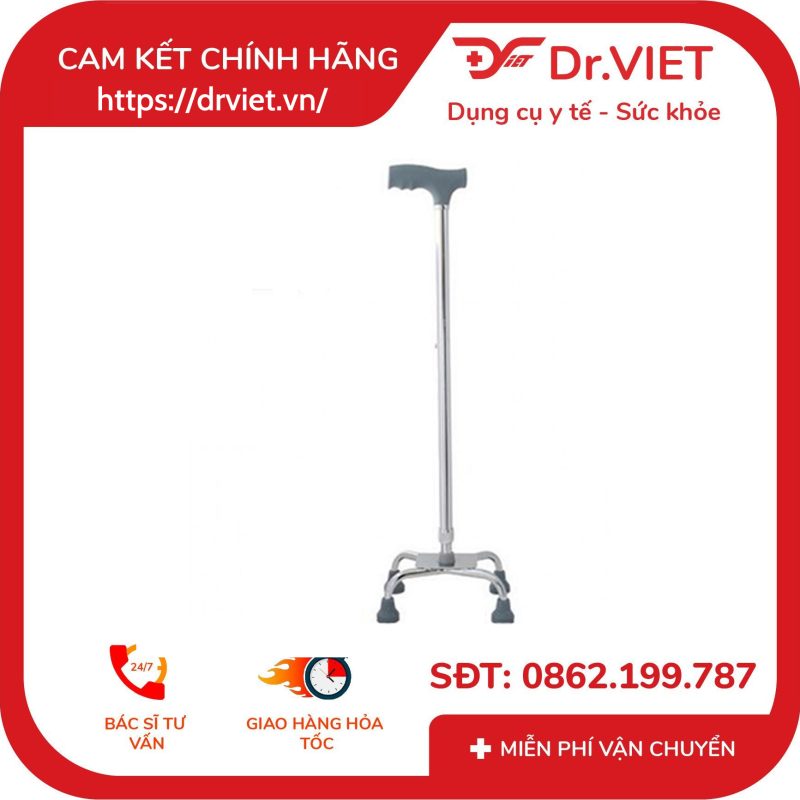 GẬY 4 CHÂN INOX DÀY, CÓ LÁP - ĐỨC CƯỜNG