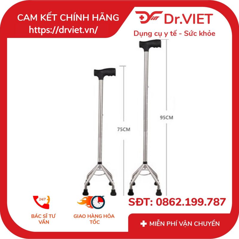 GẬY 4 CHÂN INOX DÀY, CÓ LÁP - ĐỨC CƯỜNG