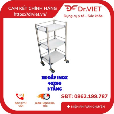 Xe Đẩy Inox 40x60 3 Tầng DCG34