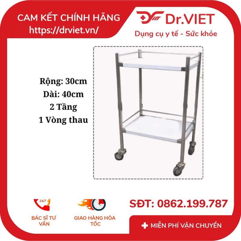 Xe đẩy inox 30*40, 2 tầng, 1 vòng thau DCG21 - Đức Cường 9 Xe đẩy inox 30*40, 2 tầng, 1 vòng thau DCG21 - Đức Cường