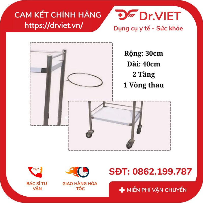 Xe đẩy inox 30*40, 2 tầng, 1 vòng thau DCG21 - Đức Cường 10 Xe đẩy inox 30*40, 2 tầng, 1 vòng thau DCG21 - Đức Cường