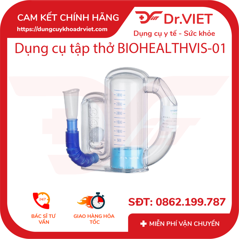 Dụng cụ tập thở BioHealth - VIS 01 hỗ trợ tập thở cho bệnh nhân mắc bệnh về hô hấp - phổi - Dr.Viet