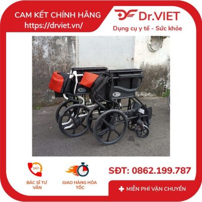 Xe lăn du lịch khung sắt X-92 (đen/ trắng) [Chính hãng]-Hỗ trợ cho bệnh nhân, cho người già di chuyển dễ dàng, gập lại gọn gàng