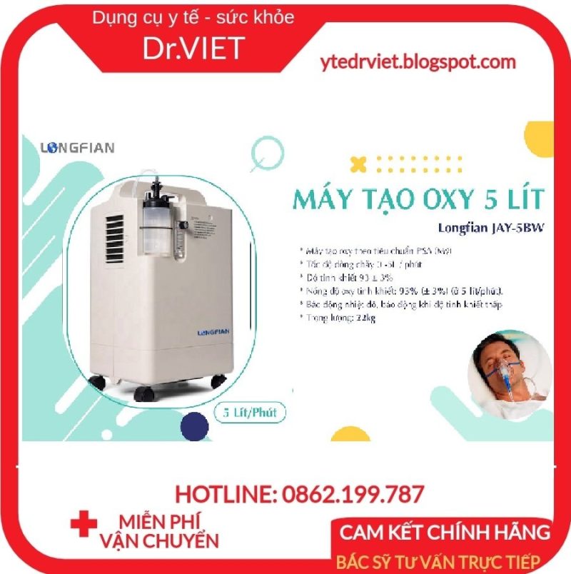 Máy tạo oxy di động LONGFIAN JAY-5BW 5 lít-Cho 2 người thở cùng lúc, tạo oxy tinh khiết cho người thiếu oxy, bệnh hô hâp, Tạo oxy cấp tốc, cung cấp sự an toàn cho người mắc bệnh hô hấp, người đang cách ly tại nhà