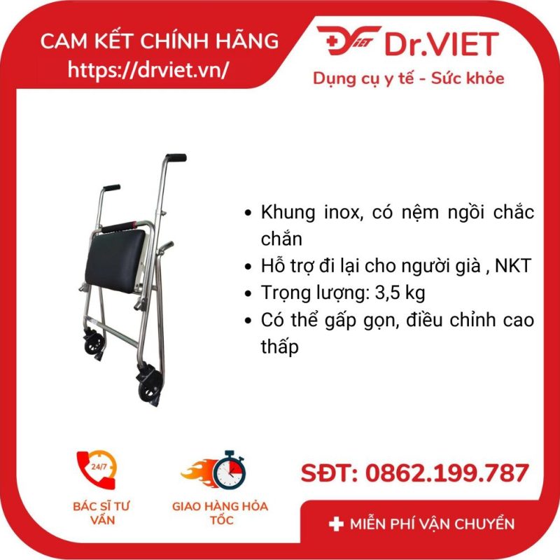 Khung tập đi có nệm ngồi Đức Cường - DCK03 9 Khung tập đi có nệm ngồi Đức Cường - DCK03