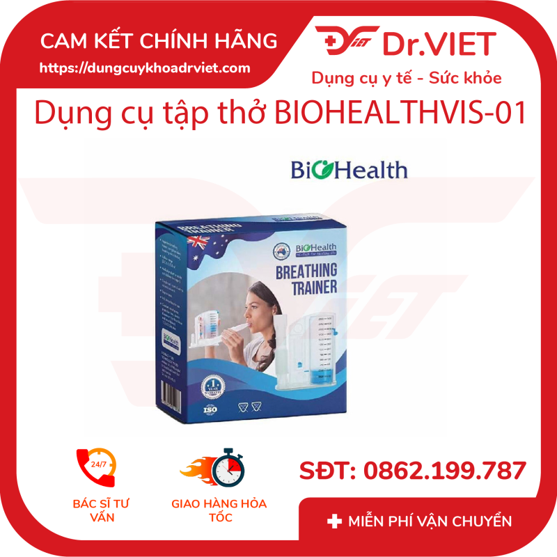 Dụng cụ tập thở BioHealth - VIS 01 hỗ trợ tập thở cho bệnh nhân mắc bệnh về hô hấp - phổi - Dr.Viet